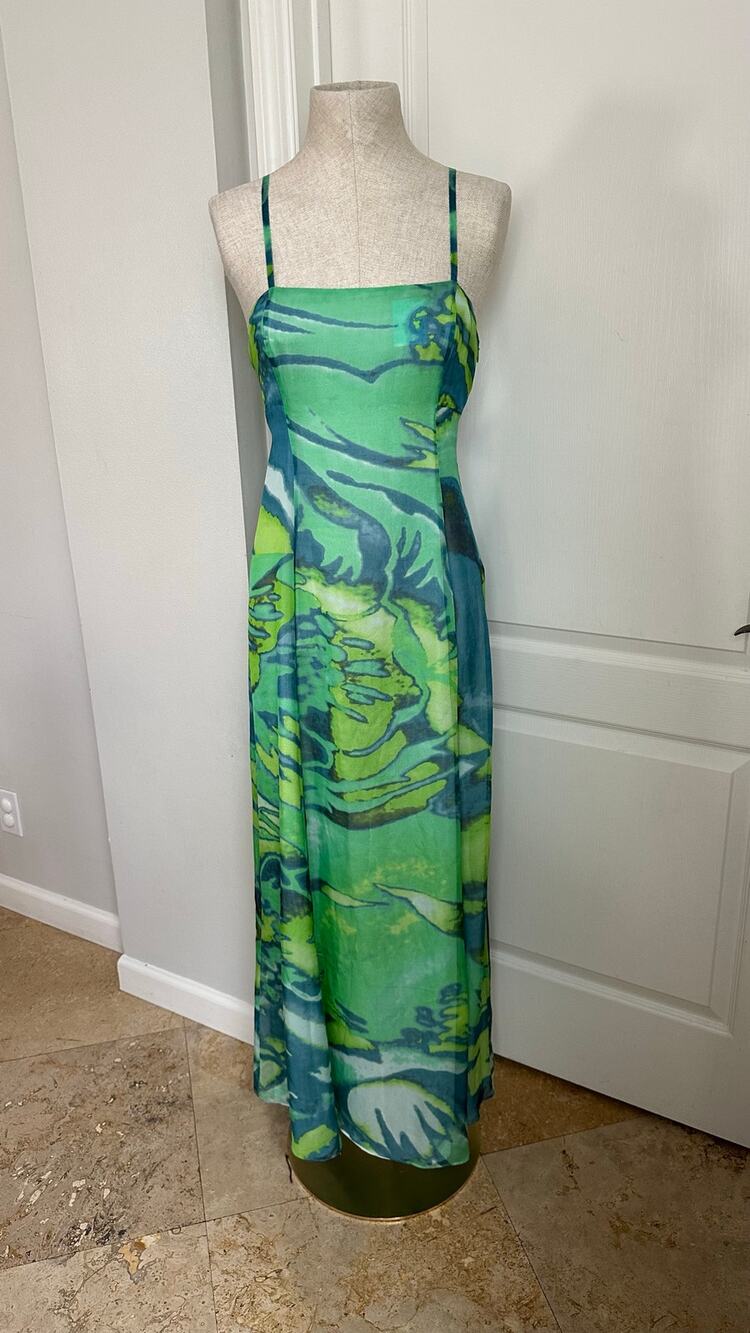 ETCETERA 100% Silk Abstract Watercolor Maxi Slip Dress Sz 4